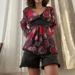bisou bisou mesh red and pink babydoll shirt